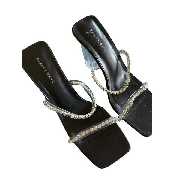 Azalea Wang Olivia Chunky Clear Block Lucite Type Heel Rhinestones size 8.5 - Picture 5 of 8